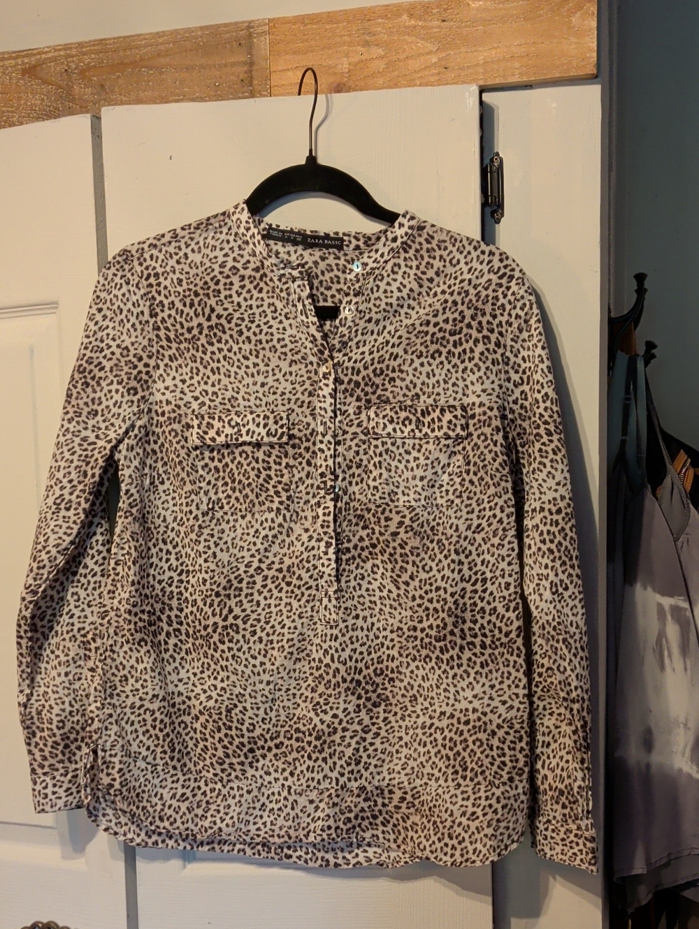 Zara Leopard Print Button-Front Blouse - Taupe & Black